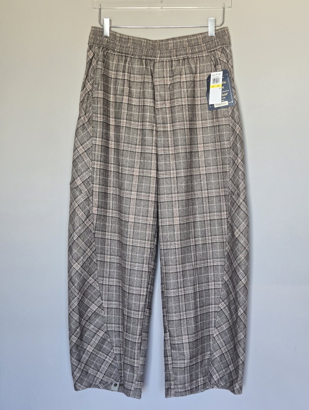 NWT Democracy Plaid Relaxed Straight Barrel Leg Pull-On Pants in Brown and Cream - Picture 12 of 12